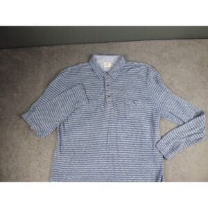 Faherty Brand Mens XL Blue White Striped Long Sleeve Slub Knit Polo Shirt Pocket